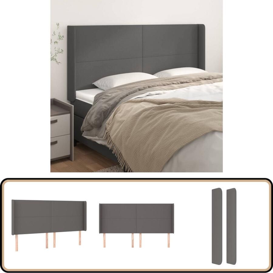 VidaXL Hoofdbord met randen 183x23x118 128 cm kunstleer grijs