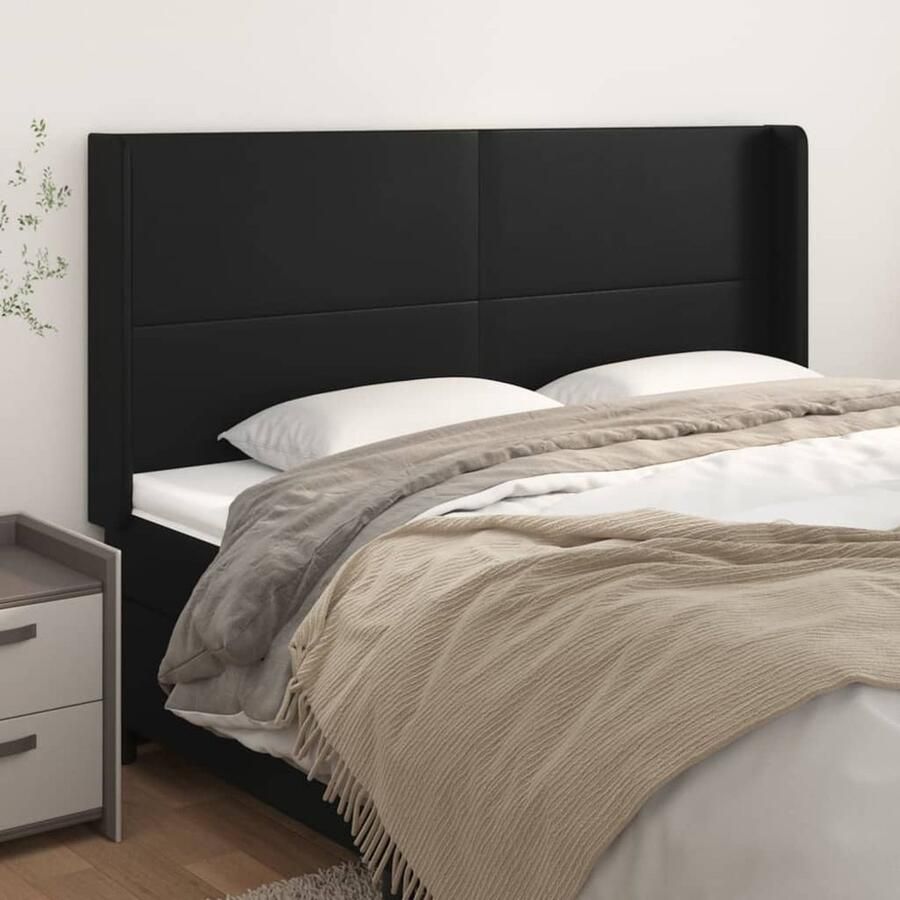 VidaXL Hoofdbord Kunstleer 163x118 cm Zwart Hoofd Bord Hoofdkussen Beddecoratie Slaapkamer Decoratie Zwarte Hoofdbord Kunstleder Hoofdbord Adjustable Headboard - Foto 2