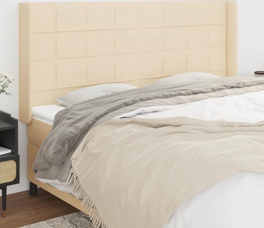 VidaXL Hoofdbord 183x16x118 128 cm Crèmekleurig Hoofd Bord Hoofdkussen Beddecoratie Bedroom Decor Stoffen Hoofdbord Creme Kleur Luxe Bed Comfortabel Bed - Foto 2