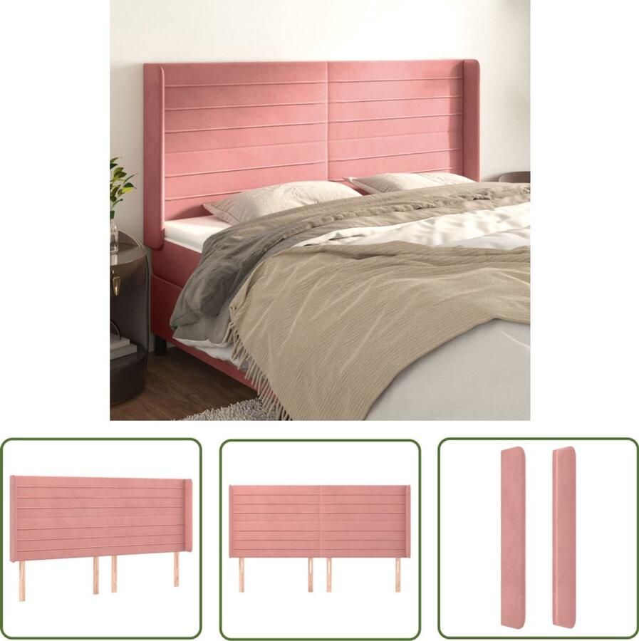 VidaXL Hoofdbord 183x16x118 128 cm Fluweel Roze Hoofd Bord Hoofdeinde Velvet Roze Bed Accessoires Slaap Kamer Decoratie
