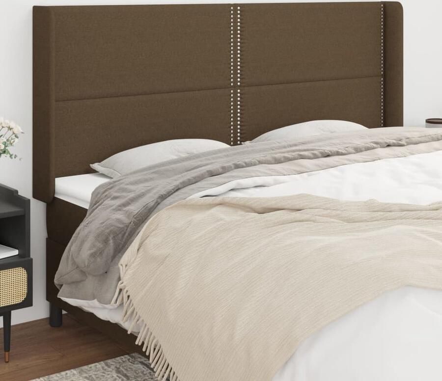 VidaXL Hoofdbord 203x16x118 128 cm Stof Donkerbruin Klassieke Hoofdbord Bedhoofdbord Hoofdbekleding Stoffen Hoofdbord Bruine Hoofdbord Leeshoek Tv Hoek Ergonomisch Hoofdbord Luxe Hoofdbord Slaapcomfort - Foto 2