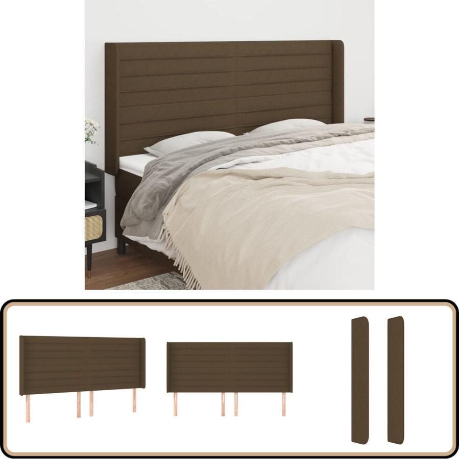 VidaXL Hoofdbord 183x16x118 128 cm Stof Donkerbruin Hoofd Bord Hoofdkussen Beddengoed Slaap Accessoires Bedroom Decor