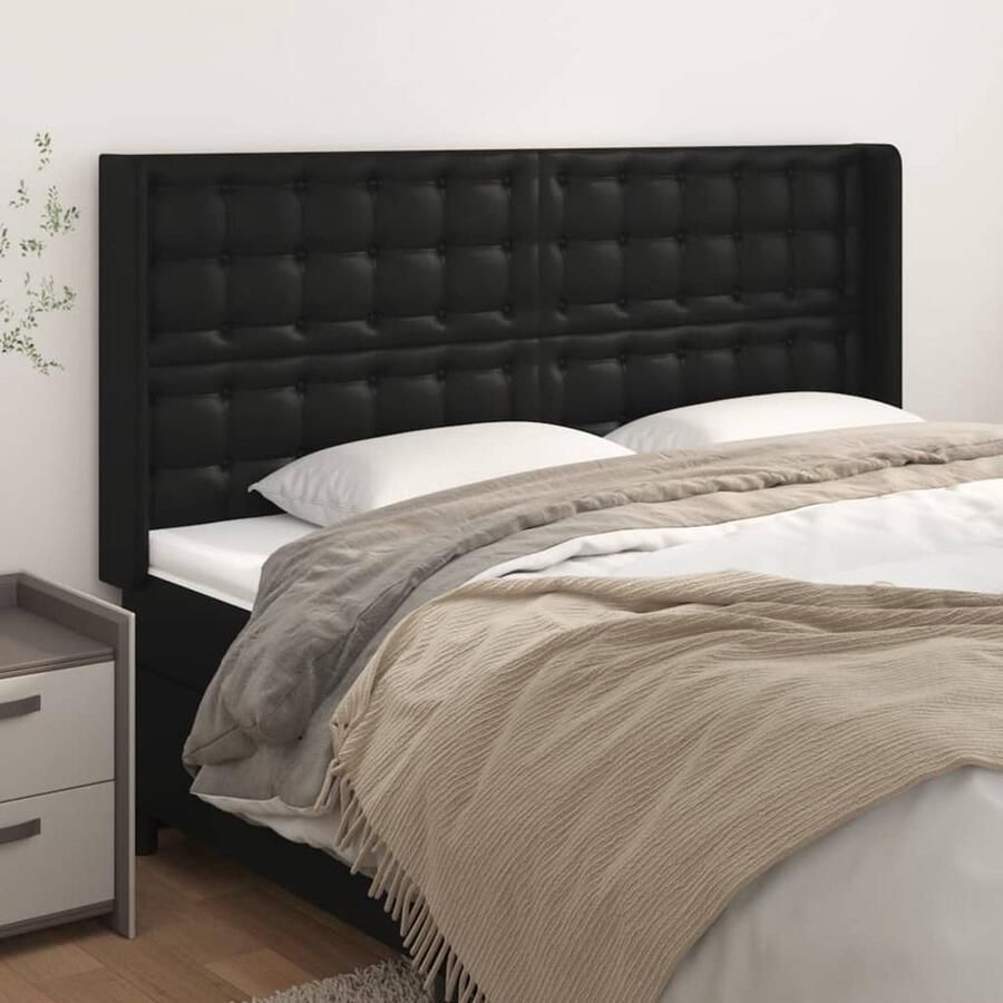 VidaXL Hoofdbord 183x16x128 cm Kunstleer Zwart Hoofd Bord Hoofdbord Modern Hoofdbord Zwart Kunstleder Hoofdbord Bed Hoofdbord Bedroom Decor Slaapkamers - Foto 2