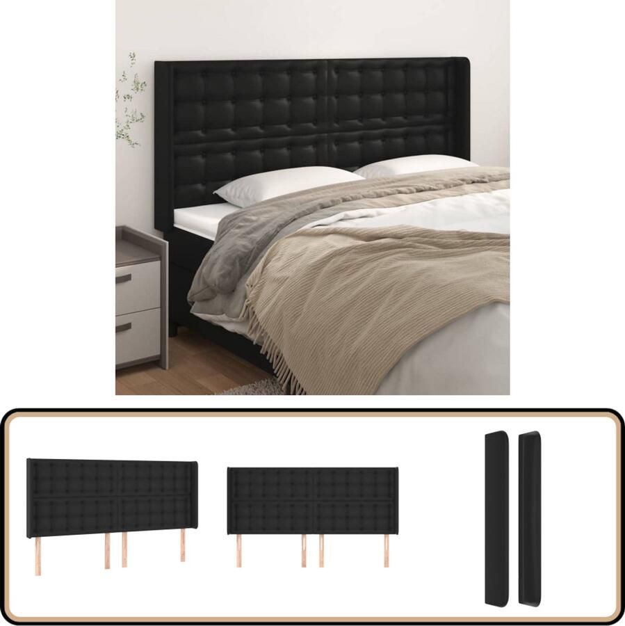 VidaXL Hoofdbord 183x16x128 cm Kunstleer Zwart Hoofd Bord Hoofdbord Modern Hoofdbord Zwart Kunstleder Hoofdbord Bed Hoofdbord Bedroom Decor Slaapkamers