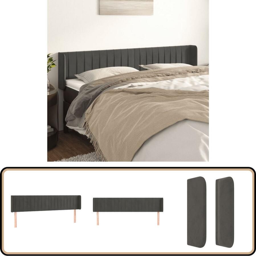 VidaXL Hoofdbord 183x16x78 88 cm Fluweel Donkergrijs Hoofd Bord Beddengoed Hoofdkussen Tweepersoonsbed Enkelpersoonlig Bed Slaap Accessoires Interieur Decoratie Woondecoratie - Foto 2
