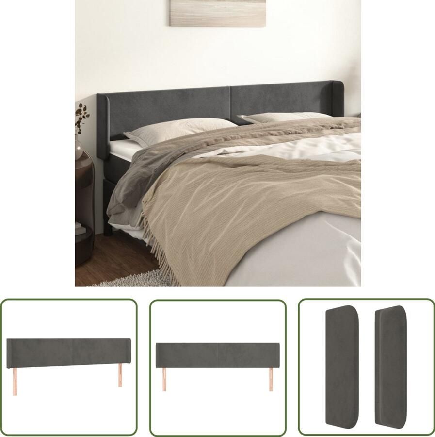 VidaXL Hoofdbord 183x16x78 88 cm Fluweel Donkergrijs Hoofd Bord Hoofdbord Beddecoratie Fluweel Grijs Donkere Kleuren Luxe Comfort