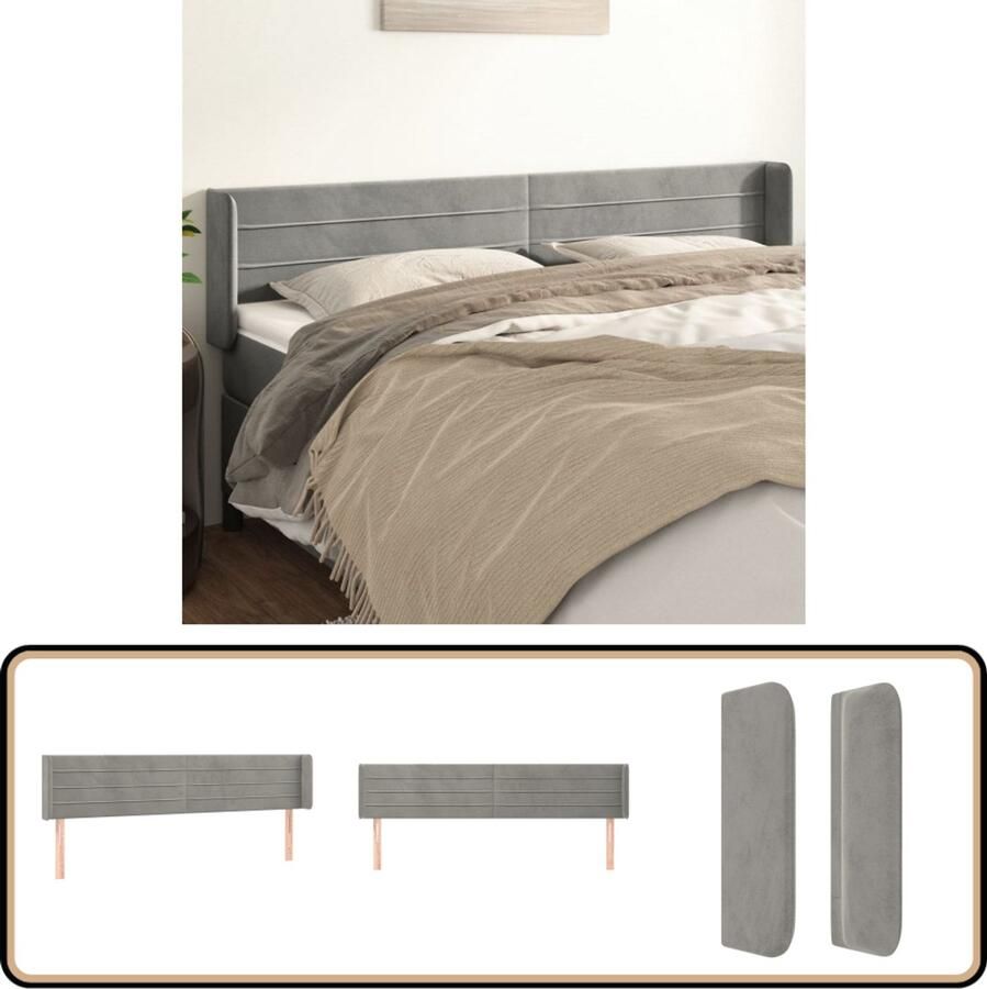 VidaXL Hoofdbord 183x16x78 88 cm Fluweel Lichtgrijs Hoofd Bord Hoofdbord Beddecoratie Luxe Hoofdbord Fluweel Hoofdbord Grijs Hoofdbord Adjustable Hoofdbord