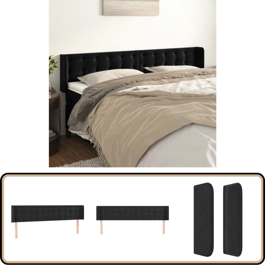 VidaXL Hoofdbord 183x16x78 88 cm Fluweel Zwart Hoofd Bord Hoofdkussen Velvet Zwart Beddecoratie Slaapkamer Decoratie Leeshoek