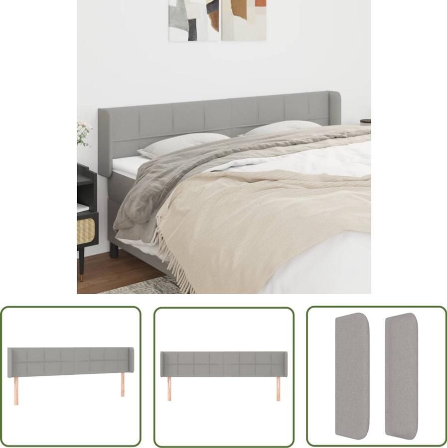 VidaXL Hoofdbord 183x16x78 88 cm Lichtgrijs Stof Hoofdboard Bedhoofdbord Hoofdkussen Hoofdbekleding Slaapcomfort Bedroom Decor Slaapkamer Accessoires Grijs Meubilair Stoffen Hoofdborden