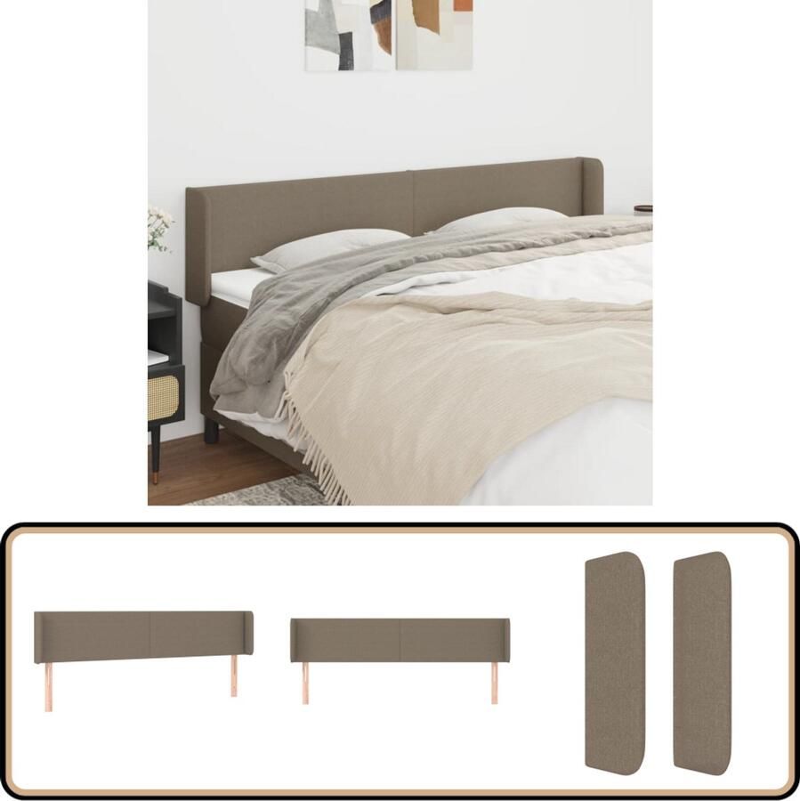 VidaXL Hoofdbord 183x16x78 88 cm Taupe Stof Hoofd Bord Hoofdbord Beddecoratie Slaapkamers Taupecleur