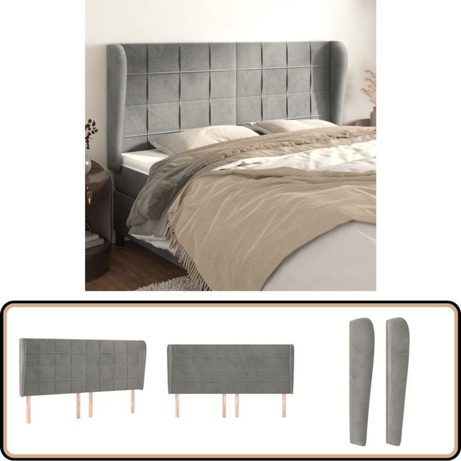 VidaXL Hoofdbord 183x23x118 128 cm Fluweel Lichtgrijs Hoofd Bord Hoofdkussen Beddecoratie Bedroom Decor Velvet Headboard Grijs Hoofdbord Moderne Slaapkamer Klassiek Hoofdbord