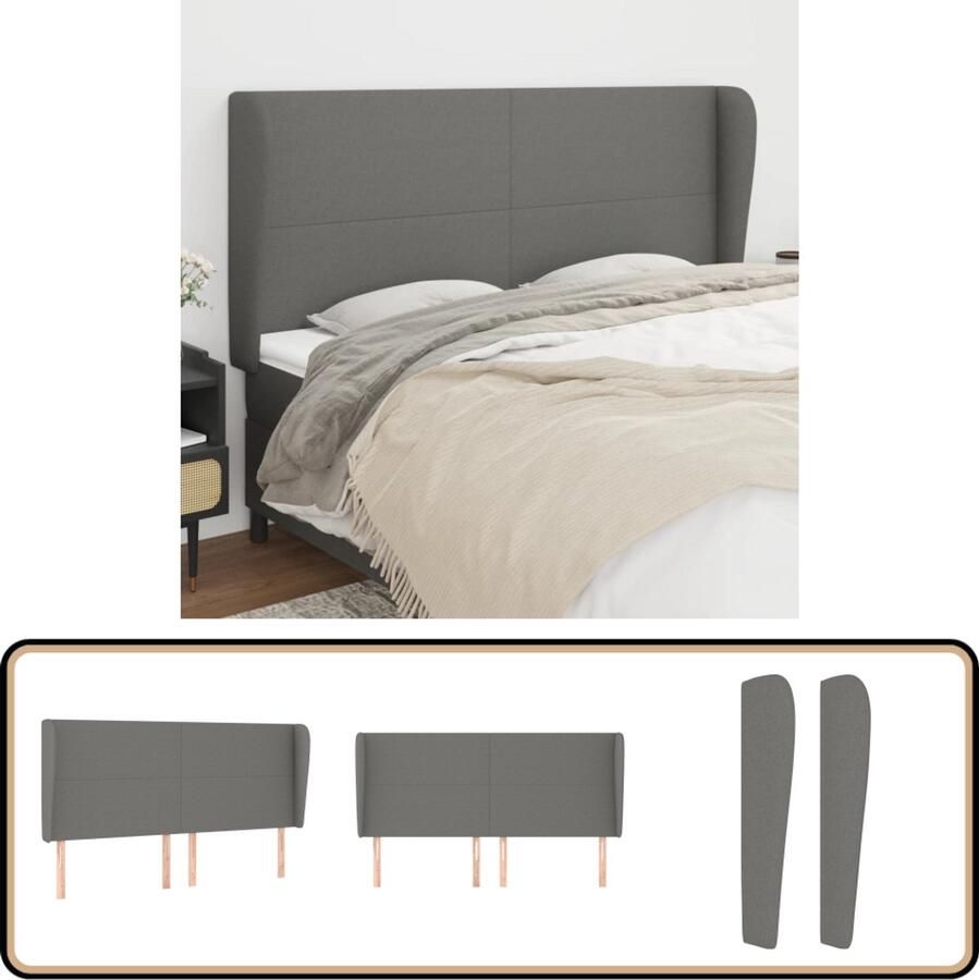 VidaXL Hoofdbord 183x23x118 128 cm Stof Donkergrijs Hoofd Bord Bedhoofdbord Hoofdkussen Slaapkamer Decoratie Donkere Kleuren Modern Interieur Comfortabel Leeshoek
