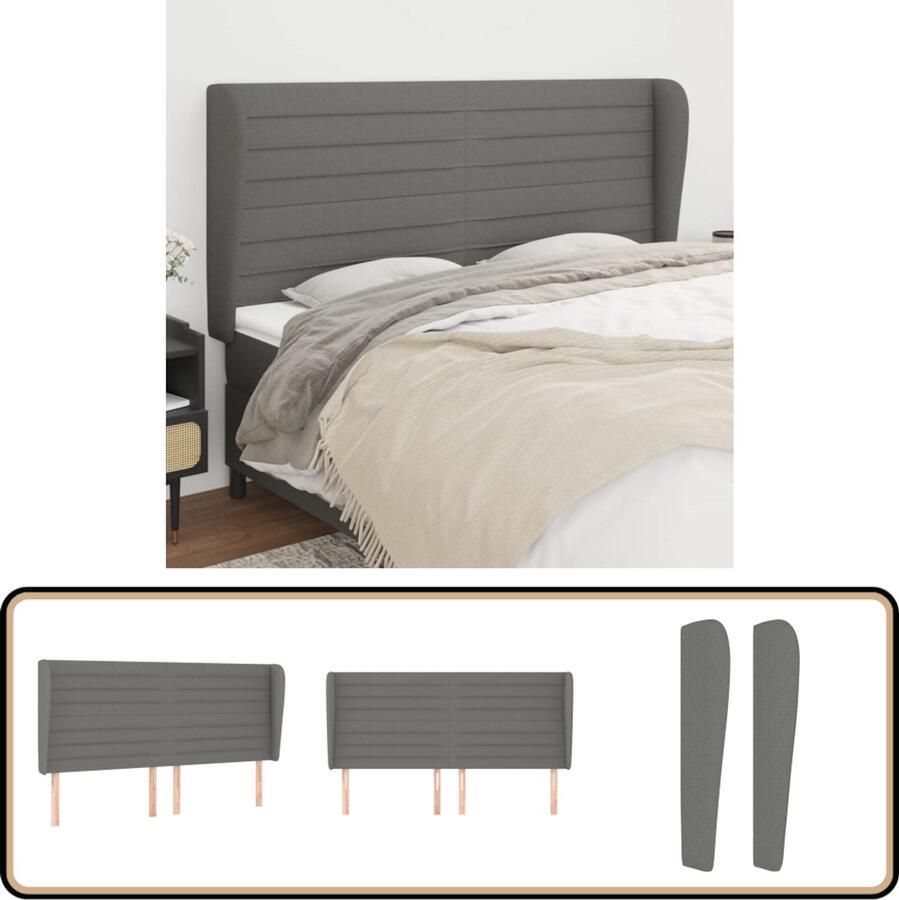 VidaXL Hoofdbord 183x23x118 128 cm Stof Donkergrijs Hoofd Bord Hoofdkussen Bed Accessoires Donkere Kleuren Grijs Stoffen Hoofdborden Luxe Bed Bedroom Decor