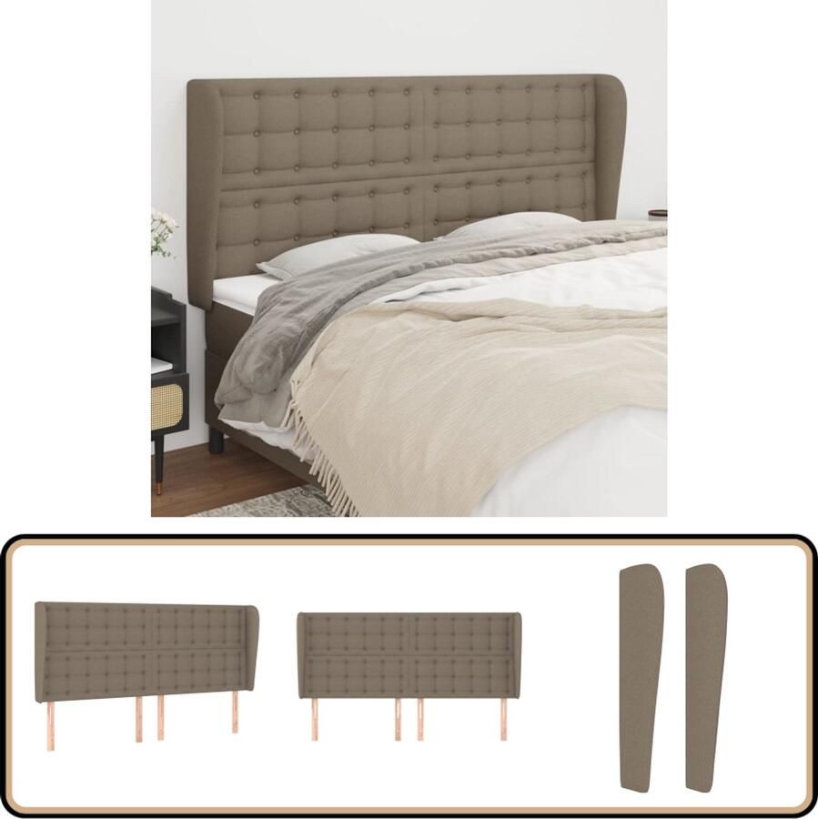 VidaXL Hoofdbord 183x23x118 128 cm Stof Taupe Hoofd Bord Hoofdkussen Bedkleden Slaap Accessoires Klassiek Meubilair