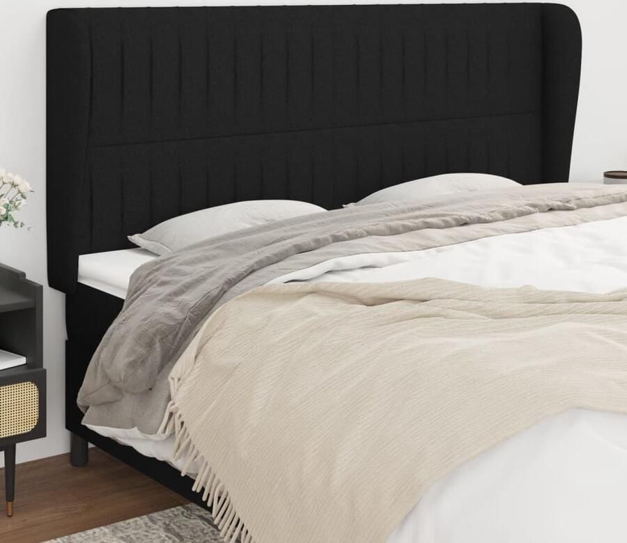 VidaXL Hoofdbord 183x23x118 128 cm Stof Zwart Hoofd Bord Hoofdeinde Bed Ombouw Zwarte Hoofdbord Stoffen Hoofdbord Comfortabel Hoofdbord Adjustable Hoofdbord - Foto 2