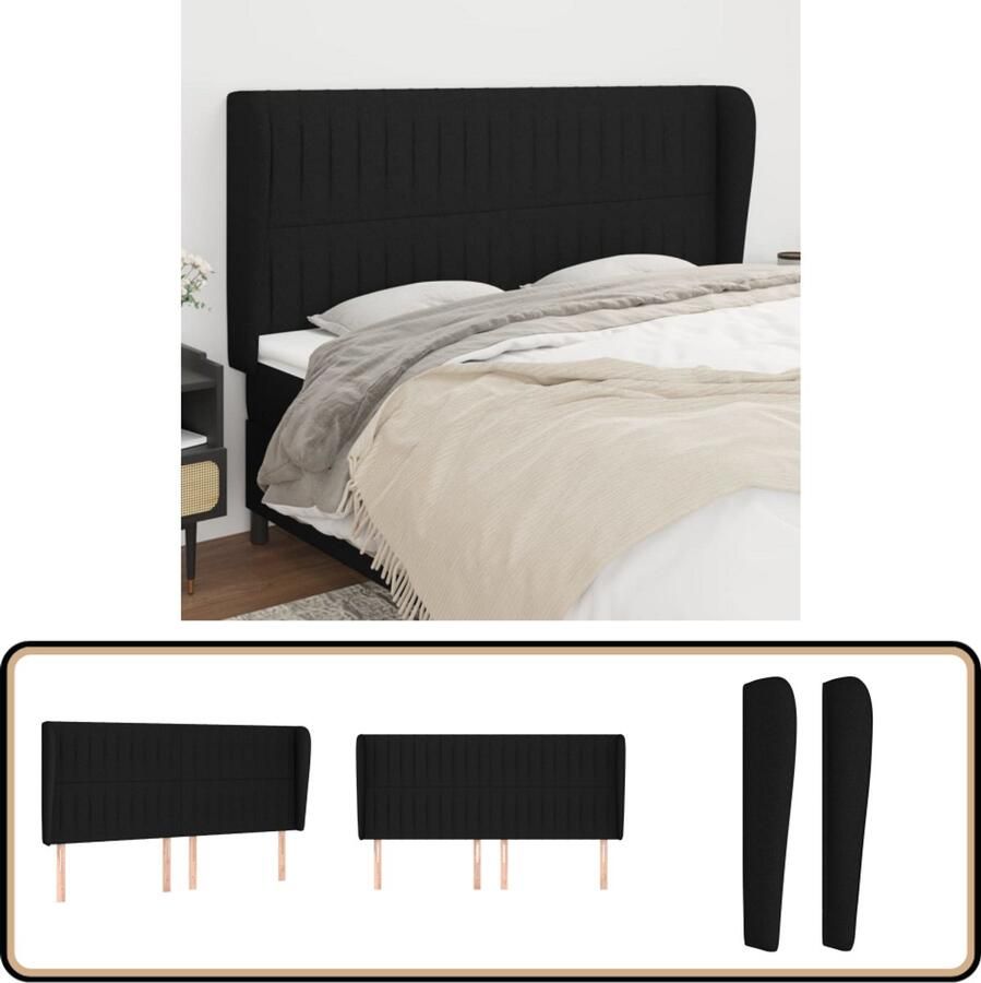 VidaXL Hoofdbord 183x23x118 128 cm Stof Zwart Hoofd Bord Hoofdeinde Bed Ombouw Zwarte Hoofdbord Stoffen Hoofdbord Comfortabel Hoofdbord Adjustable Hoofdbord