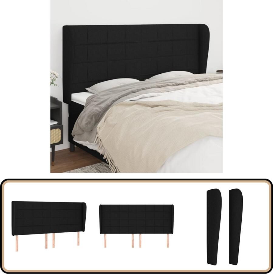 VidaXL Hoofdbord 183x23x118 128 cm Zwart Stof Hoofd Bord Hoofdeinde Beddecoratie Slaap Accessoires Zwarte Meubels