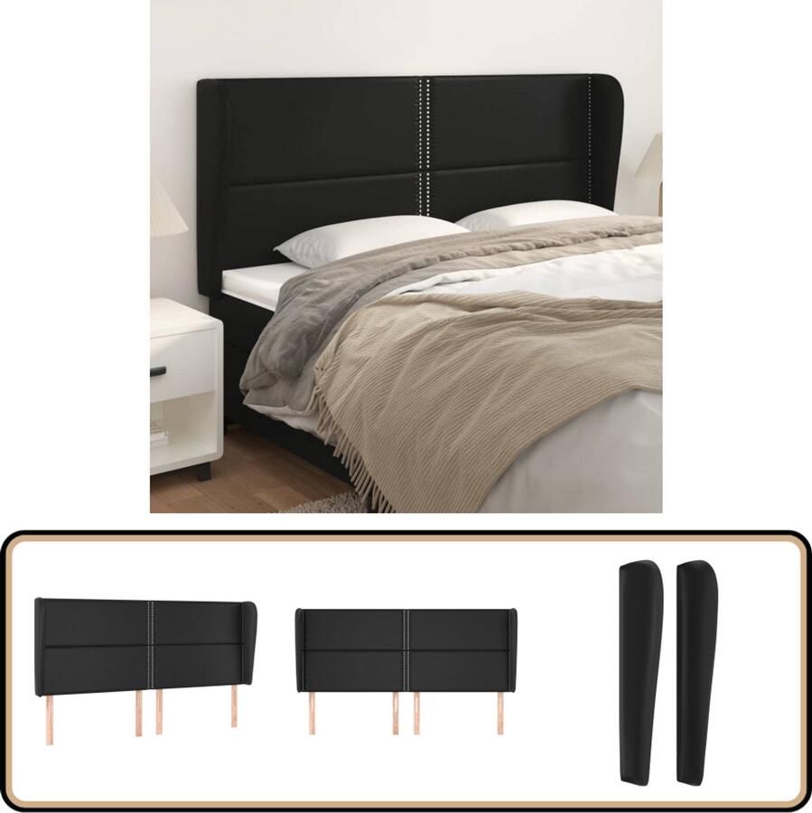VidaXL Hoofdbord 203x23x118 128 cm Kunstleer Zwart Hoofd Bord Hoofdbord Beddecoratie Slaapkamers Zwarte Meubels