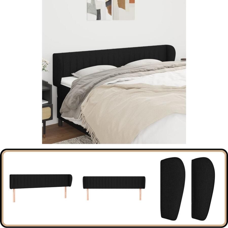 VidaXL Hoofdbord 183x23x78 cm Zwart Stof Hoofd Bord Hoofdkussen Beddecoratie Slaapcomfort Stoffen Hoofdbord Zwart Hoofdbord Classic Hoofdbord Adjustable Hoofdbord