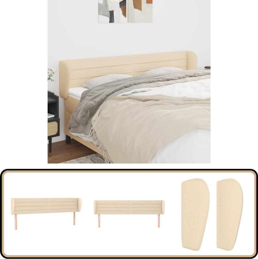 VidaXL Hoofdbord 183x23x78 88 cm Crème stof Hoofd Bord Bedhoofdbord Slaapkamer Meubels Stof Headboard Crème Kleur