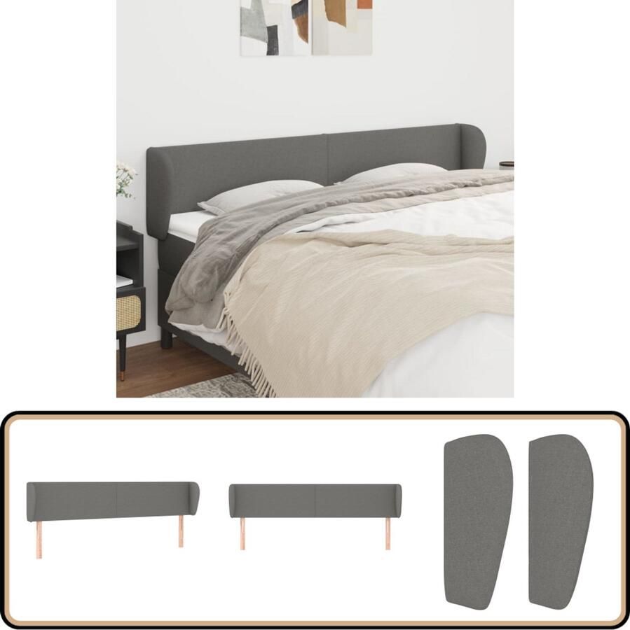 VidaXL Hoofdbord 183x23x78 88 cm Donkergrijs Hoofd Bord Hoofdeinde Beddecoratie Donkere Kleuren Grijs Stoffen Hoofdborden Comfortabele Ondersteuning Ergonomisch Modern Interieur Slaapkamers