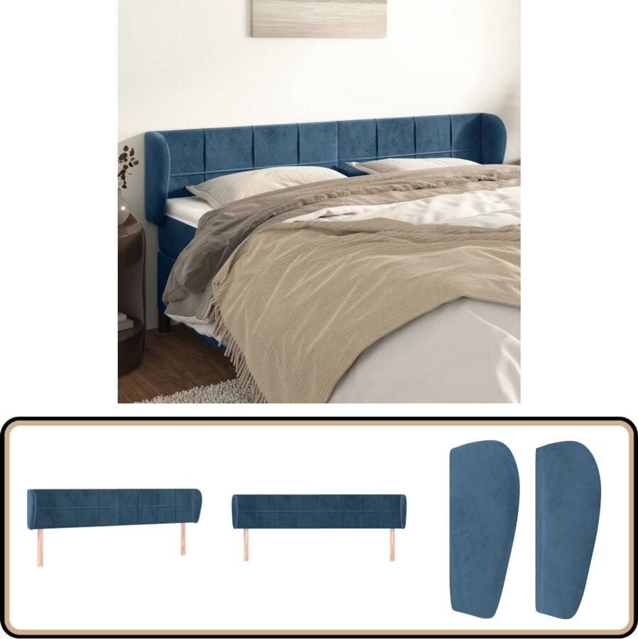 VidaXL Hoofdbord 183x23x78 88 cm Fluweel Donkerblauw Hoofd Bord Hoofdeinde Bed Accessoires Donkere Kleuren Velvet Meubilair