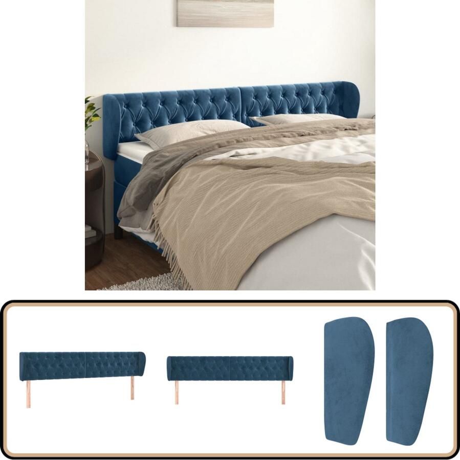 VidaXL Hoofdbord 183x23x78 88 cm Fluweel Donkerblauw Klassieke Hoofdbord Blauw Velvet Hoofdbord Slaapcomfort Beddecoratie Bedroom Decor