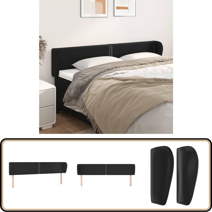 The Living Store Hoofdbord met randen 203x23x78 88 cm kunstleer zwart Hoofd Bord Hoofdkussen Slaap Kamer Decoratie Beddecoratie Klassiek Hoofdbord