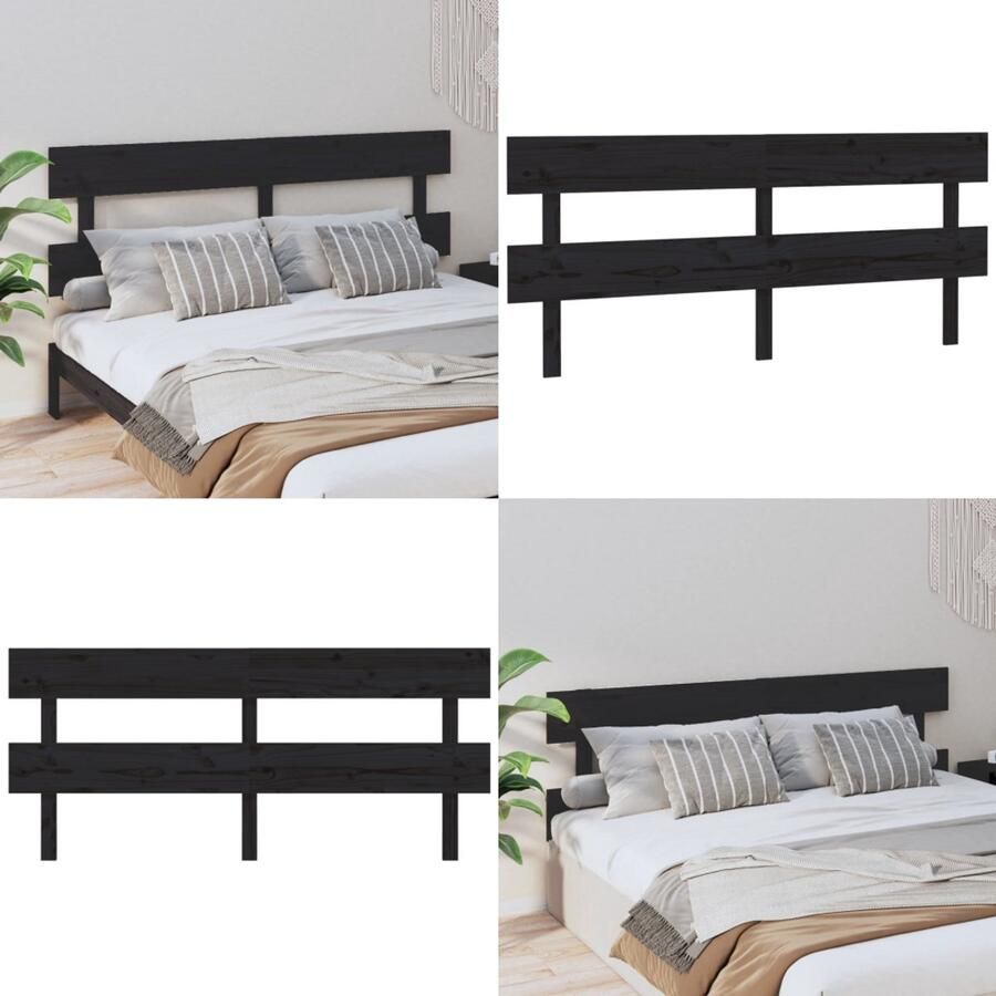VidaXL Hoofdbord 184x3x81 cm massief grenenhout zwart Hoofdbord Hoofdborden Hoofdeinde Houten Hoofdbord