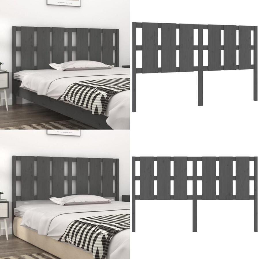 VidaXL Hoofdbord 185 5x4x100 cm massief grenenhout grijs Hoofdbord Hoofdborden Hoofdeinde Houten Hoofdbord - Foto 1