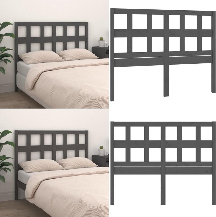 VidaXL Hoofdbord 185 5x4x100 cm massief grenenhout grijs Hoofdbord Hoofdborden Hoofdeinde Houten Hoofdbord - Foto 2