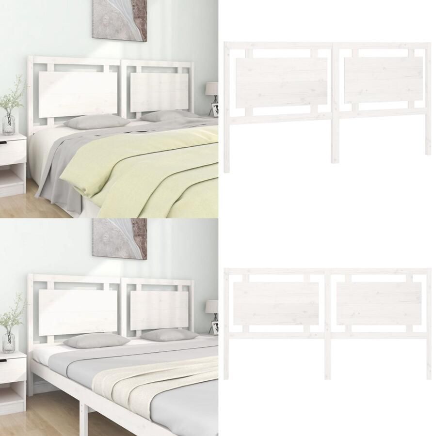 VidaXL Hoofdbord 185-5x4x100 cm massief grenenhout wit Hoofdbord Hoofdborden Hoofdeinde Houten Hoofdbord - Foto 4