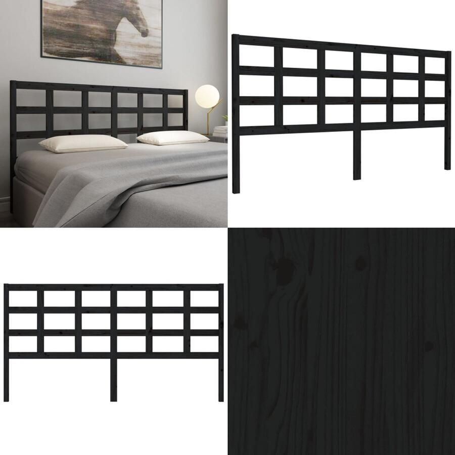 VidaXL Hoofdbord 185-5x4x100 cm massief grenenhout zwart Hoofdbord Hoofdborden Hoofdeinde Houten Hoofdbord