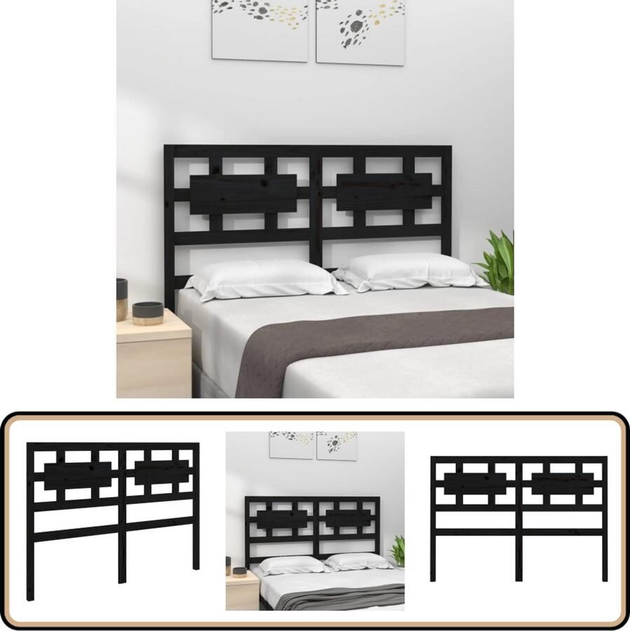 VidaXL Hoofdbord 185 5x4x100 cm Zwart Grenenhout Houten Hoofdbord Zwart Hoofdbord Massief Hout Bedroom Decor Slaapkamer Accessoires Modern Hoofdbord