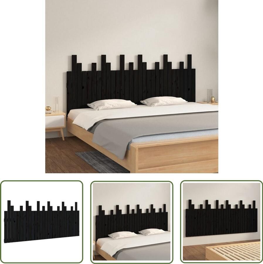 VidaXL Hoofdbord 185x80 cm Massief Grenenhout Zwart Wandhoofdbord Hoofdbord Massief Hout Grenenhout Zwart Klassieke Design Slaapkamer Decoratie Leeshoek