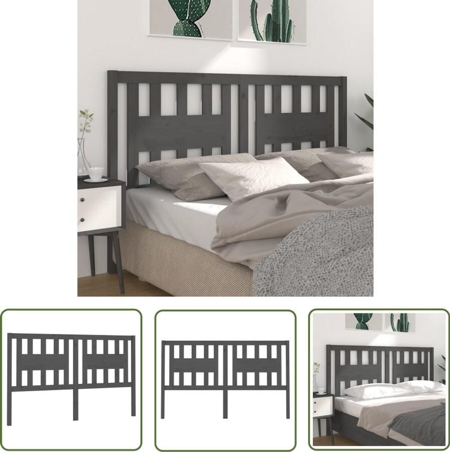 VidaXL Hoofdbord 186x100 cm Massief Grenenhout Grijs Hoofdboard Hoofdenbord Houten Hoofdbord Massief Hout Grijze Hoofdbord Bedroom Decor Slaapkamer Accessoires