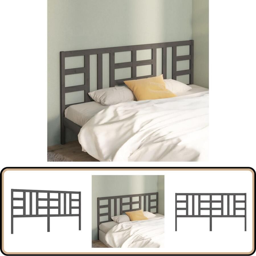 VidaXL Hoofdbord 186x100 cm Massief Grenenhout Grijs Houten Hoofdbord Hoofdeinde Klassieke Stijl Grijze Hoofdbord Massief Hout