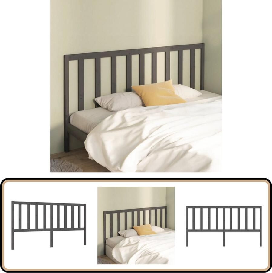 VidaXL Hoofdbord 186x4x100 cm Massief Grenenhout Grijs Hoofd Bord Hoofdeinde Houten Hoofdbord Klassieke Stijl Grieze Meubels Slaapkamers Bedroom Decor Hout