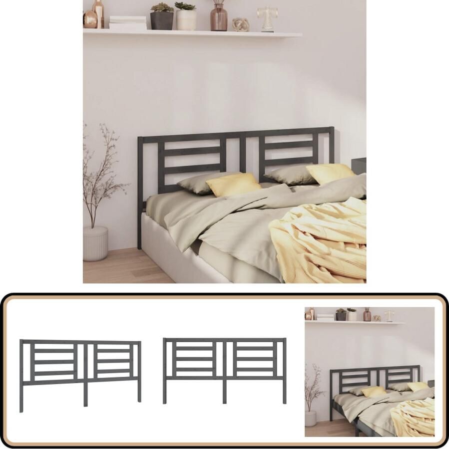 VidaXL Hoofdbord 186x4x100 cm Massief Grenenhout Grijs Houten Hoofdbord Hoofddekens Beddecoratie Slaapkamers Massief Hout