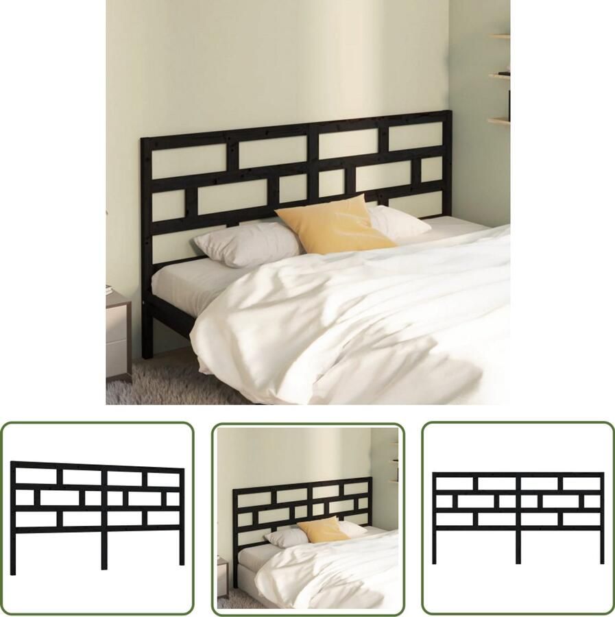 VidaXL Hoofdbord 186x4x100 cm Massief Grenenhout Zwart Houten Hoofdbord Hoofdeinde Klassieke Stijl Zwarte Hoofdbord Massief Hout Beddecoratie Slaapkamervloerisolator