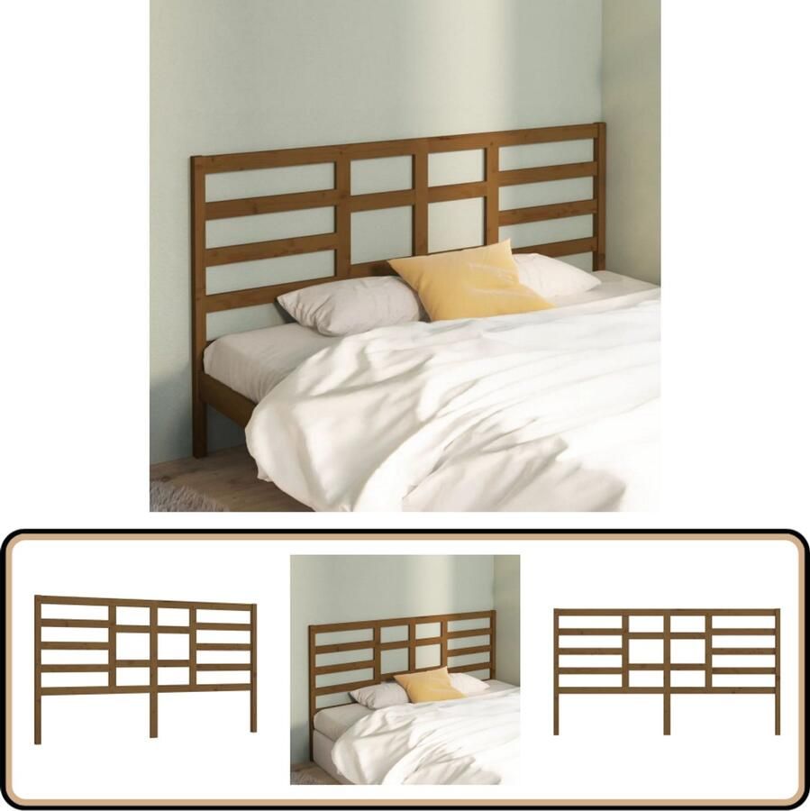 VidaXL Hoofdbord 186x4x104 cm Massief Grenenhout Houten Hoofdbord Hoofdeinde Klassieke Stijl Grenenhout Honingbruin