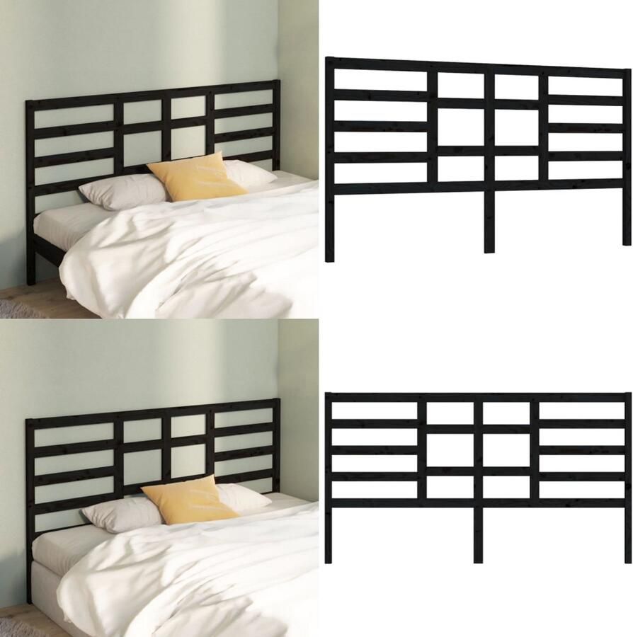 VidaXL Hoofdbord 186x4x104 cm massief grenenhout zwart Hoofdbord Hoofdborden Hoofdeinde Houten Hoofdbord