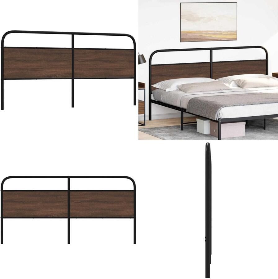 VidaXL Hoofdbord 190 cm bewerkt hout en staal bruin eikenkleurig Bed Hoofdbord Bedhoofdbord Hoofdbord Bed Hoofdeinde Bed