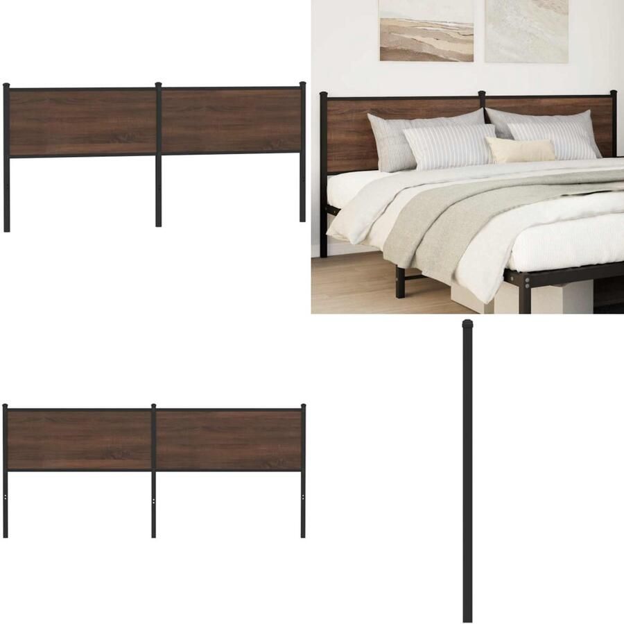 VidaXL Hoofdbord 190 cm bewerkt hout en staal bruin eikenkleurig Hoofdbord Hoofdborden Bed Hoofdbord Bedhoofdbord