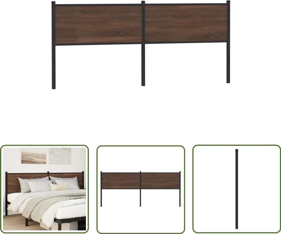 The Living Store Hoofdbord 190 cm bewerkt hout en staal bruin eikenkleurig Hoofdbord Houten Hoofdbord Bruin Hoofdbord 190cm Vintage Hoofdbord