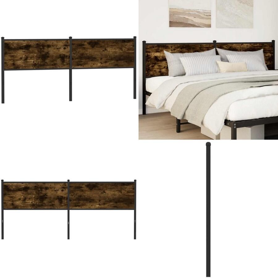 VidaXL Hoofdbord 190 cm bewerkt hout en staal gerookt eikenkleurig Hoofdbord Hoofdborden Bed Hoofdbord Bedhoofdbord