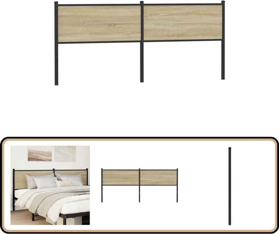 VidaXL Hoofdbord 190 cm Bewerkt Hout en Staal Hoofdbord Hoofdborden Bed Hoofdbord Bedhoofdbord