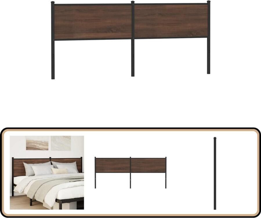 VidaXL Hoofdbord 190 cm hout & staal bruin eiken Hoofd Bord Hoofdkussen Bed Frame Houten Hoofdbord Metaal Hoofdbord