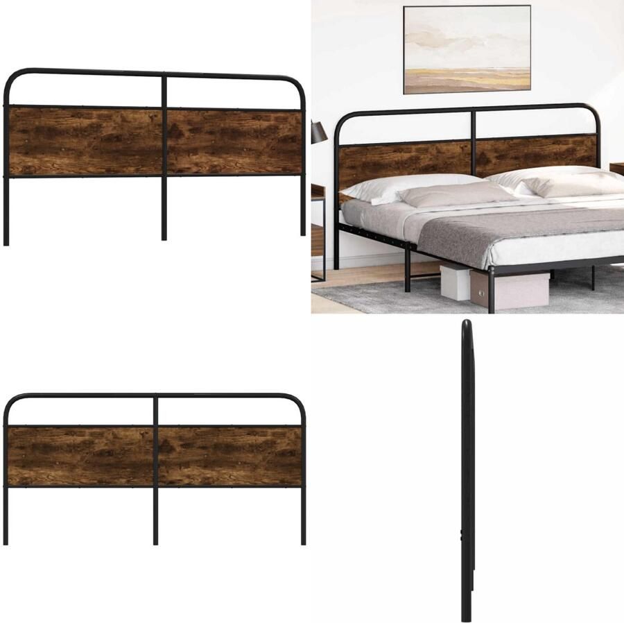 VidaXL Hoofdbord 190 cm staal en bewerkt hout gerookt eikenkleurig Bed Hoofdbord Bedhoofdbord Hoofdbord Bed Hoofdeinde Bed