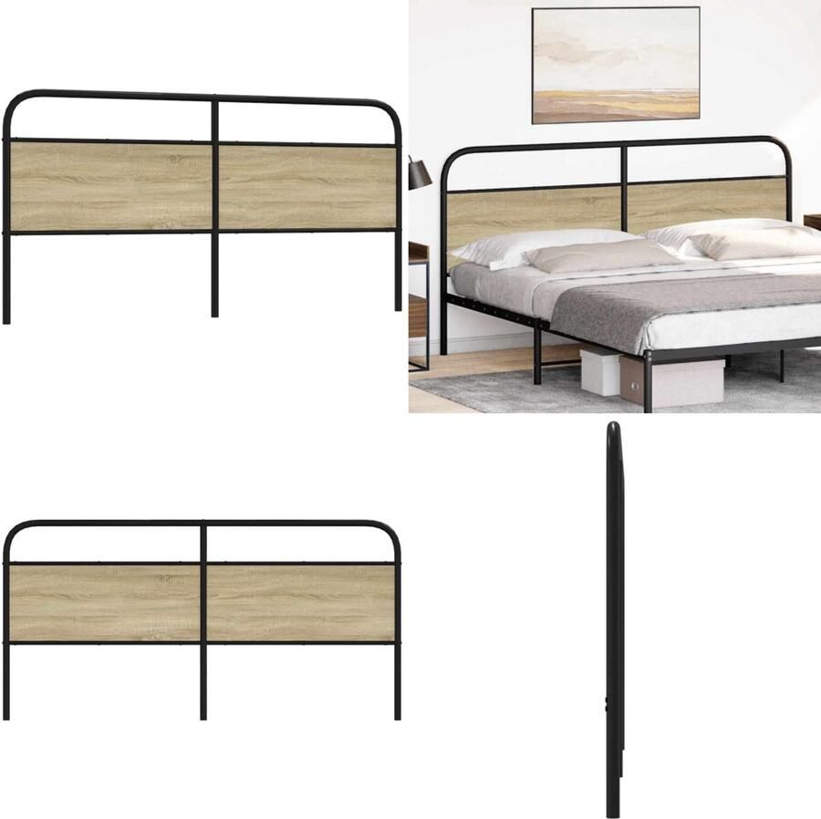 VidaXL Hoofdbord 190 cm staal en bewerkt hout sonoma eikenkleurig Bed Hoofdbord Bedhoofdbord Hoofdbord Bed Hoofdeinde Bed